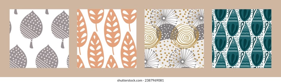 Conjunto de patrones impecables al estilo escandinavo. Patrones en el panel de muestra. Vector.