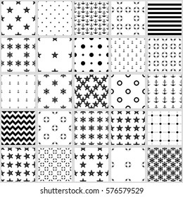 set of seamless patterns: sea symbols, strips and the points