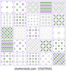 set of seamless patterns: sea symbols, strips and the points