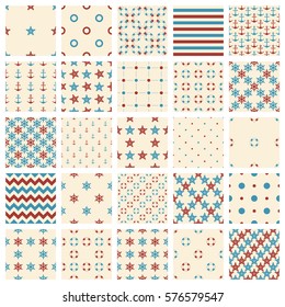 set of seamless patterns: sea symbols, strips and the points