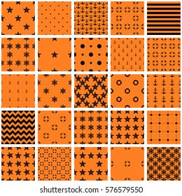 set of seamless patterns: sea symbols, strips and the points