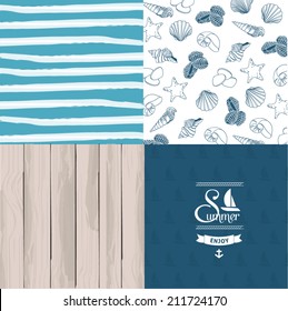 set seamless patterns sea vector