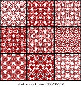 Set of seamless patterns of seven-pointed stars. Simple abstract geometrical backgrounds. Vector illustration