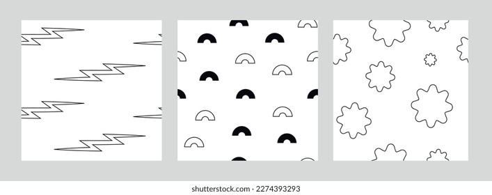 Set of seamless patterns, shapes in a modern style. line, dot, element isolated on white background. design in a minimalist style. for paper, cover, fabric, print, social media networks. vector art