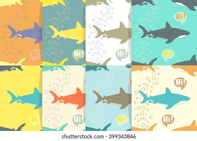 Set of Seamless Patterns with sharks. Vector illustration.