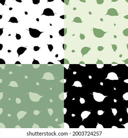 conjunto de patrones sin costura con siluetas de hojas de manzano aisladas en blanco. Ornamento para decoración e impresión en tela. Elemento de diseño. Vector