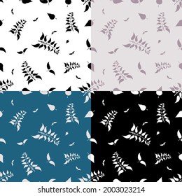 set of seamless patterns with silhouettes of nettle leaves. Ornament for decoration and printing on fabric. Design element. Vector
