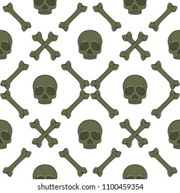 Set of seamless patterns with skull and bones. Vector colored backgrounds on white.