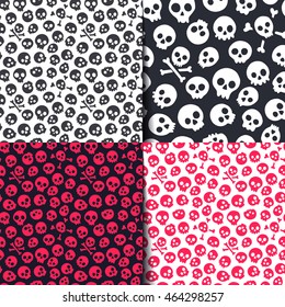 Set of seamless patterns with skulls. Vector illustration 