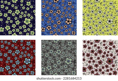 A set of seamless patterns with small flowers. Vector file for designs.