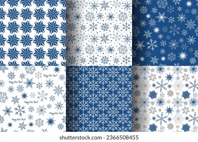 Conjunto de patrones sin fisuras con copos de nieve. Año Nuevo y Navidad un interminable trasfondo. Textura invernal para envolver papel, tela, papel pintado.