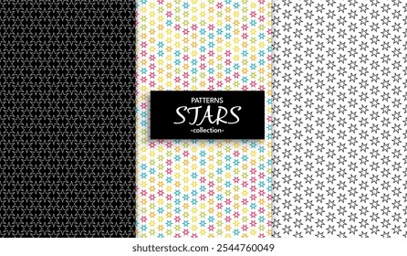 Set of seamless patterns with snowflakes and stars. Vector illustration