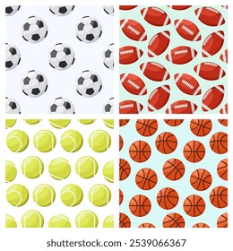 A set of seamless patterns with sports balls. Vector illustration