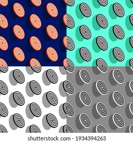 set of seamless patterns with sports target with red center. Black and white board target. Ornament for decoration and printing on fabric. Design element. Vector