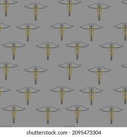 A set of seamless patterns of staff of Hermes, the caduceus, pixels 1000x1000.
