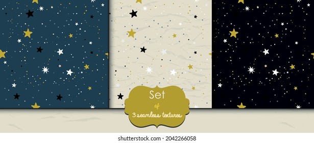 Set of seamless patterns with stars. Vector illustration EPS8. See poster with owl frome this collection.