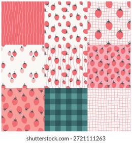 Conjunto de patrones sin fisuras con fresas para el Fondo de pantalla, papel de embalaje, impresiones textiles, ropa de cama, embalaje, papel digital, etc.