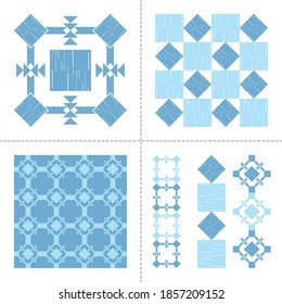 Un conjunto de patrones, rayas y adornos sin fisuras. Elementos aztecos. Diseño con eclosión manual. Textil. Ornamento étnico de boho. Ilustración vectorial para diseño web o impresión.