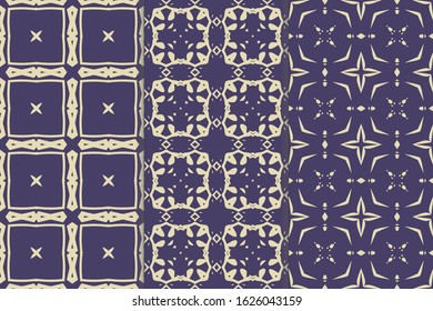 Set of seamless patterns. Stylish graphic patterns on a colored background. Template art textures for printing on fabric, wrapping paper, Wallpaper. Vector ornament