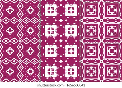 Set of seamless patterns. Stylish graphic patterns on a colored background. Template art textures for printing on fabric, wrapping paper, Wallpaper. Vector ornament