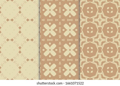 Conjunto de patrones sin fisuras. Diseño gráfico en un fondo de color. Texturas de arte de plantilla para impresión en tela, papel de envoltura, Papel tapiz. Ornamento vectorial