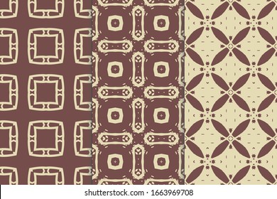Set of seamless patterns. Stylish graphic patterns on a colored background. Template art textures for printing on fabric, wrapping paper, Wallpaper. Vector ornament