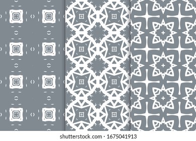 Set of seamless patterns. Stylish graphic patterns on a colored background. Template art textures for printing on fabric, wrapping paper, Wallpaper. Vector ornament