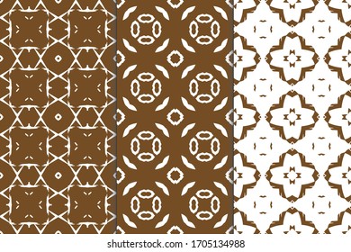 Set of seamless patterns. Stylish graphic patterns on a colored background. Template art textures for printing on fabric, wrapping paper, Wallpaper. Vector ornament