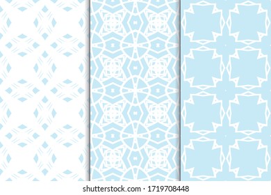 Set of seamless patterns. Stylish graphic patterns on a colored background. Template art textures for printing on fabric, wrapping paper, Wallpaper. Vector ornament