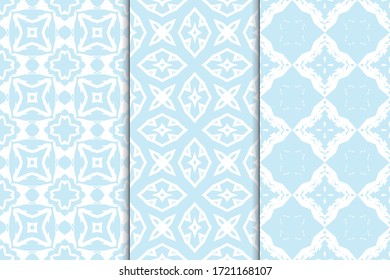Set of seamless patterns. Stylish graphic patterns on a colored background. Template art textures for printing on fabric, wrapping paper, Wallpaper. Vector ornament