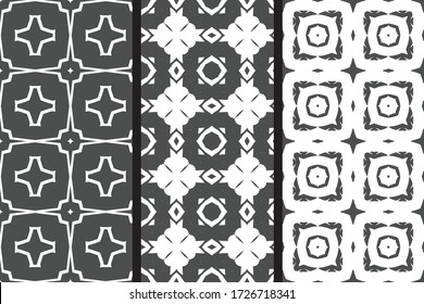 Set of seamless patterns. Stylish graphic patterns on a colored background. Template art textures for printing on fabric, wrapping paper, Wallpaper. Vector ornament