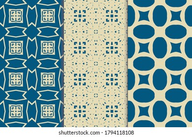 Set of seamless patterns. Stylish graphic patterns on a colored background. Template art textures for printing on fabric, wrapping paper, Wallpaper. Vector ornament