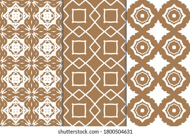Set of seamless patterns. Stylish graphic patterns on a colored background. Template art textures for printing on fabric, wrapping paper, Wallpaper. Vector ornament