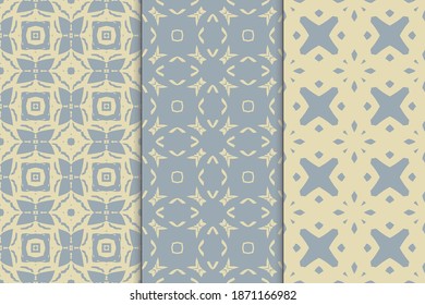 Set of seamless patterns. Stylish graphic patterns on a colored background. Template art textures for printing on fabric, wrapping paper, Wallpaper. Vector ornament