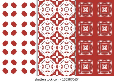 Set of seamless patterns. Stylish graphic patterns on a colored background. Template art textures for printing on fabric, wrapping paper, Wallpaper. Vector ornament