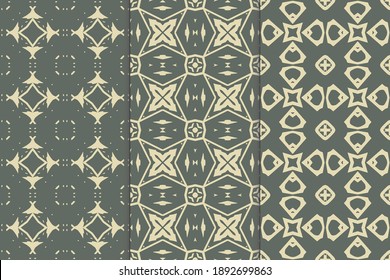 Set of seamless patterns. Stylish graphic patterns on a colored background. Template art textures for printing on fabric, wrapping paper, Wallpaper. Vector ornament