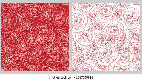 set of seamless patterns with a stylized element in the form of a rose in red and white