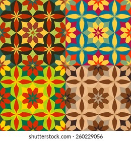 Set of seamless patterns of stylized flowers of different shapes