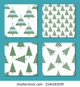 A set of seamless patterns of stylized simple shape Christmas trees. Holiday vector background for wrapping paper, gifts and home textiles