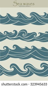 Set of seamless patterns with stylized waves vintage style
