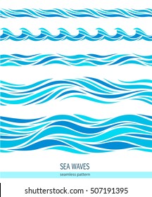 Set of seamless patterns with stylized waves vintage style