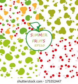 set of seamless patterns of summer fruits: pears, apples, cherrys / set of summer fruis patterns