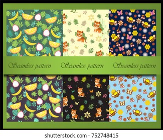 A set of seamless patterns for summer and tropical themes