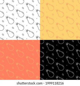 set of seamless patterns with Sweet pear and leaf. Ornament for decoration and printing on fabric. Design element. Vector