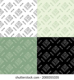 set of seamless patterns with Tablet with clip for sheet of paper. Ornament for decoration and printing on fabric. Design element. Vector