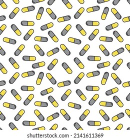 A set of seamless patterns of tablets, pills, pixels 1000x1000, vector graphics.