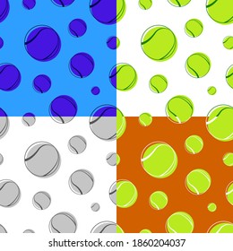 set of seamless patterns with tennis ball. Sport equipment. Ornament for printing and decoration of sports competitions. Vector