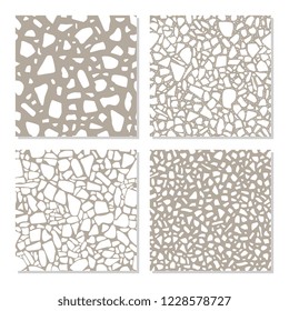 Set with seamless patterns in terrazzo style. Different textures of stone flooring in vector.