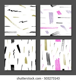 Set of seamless patterns with the texture of brush strokes.Hand drawn background for design and decoration textile, package, wrapping paper, wallpaper, fabric.