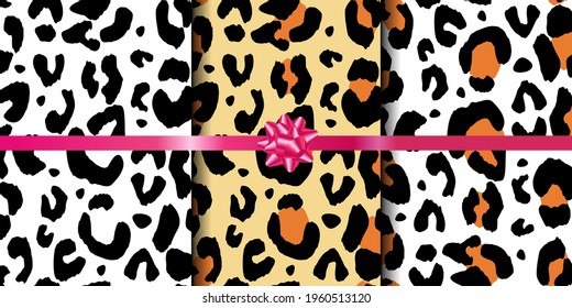 set of seamless patterns that imitate the skin of a leopard, cheetah. black and white and multicolored patterns. it can be used as an abstract background on an animal theme. 
stock vector EPS 10.